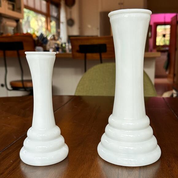 Two Milk Glass Bud Vases | Randall Art Deco Beehive Vintage Wedding Xmas Decor - Picture 3 of 13